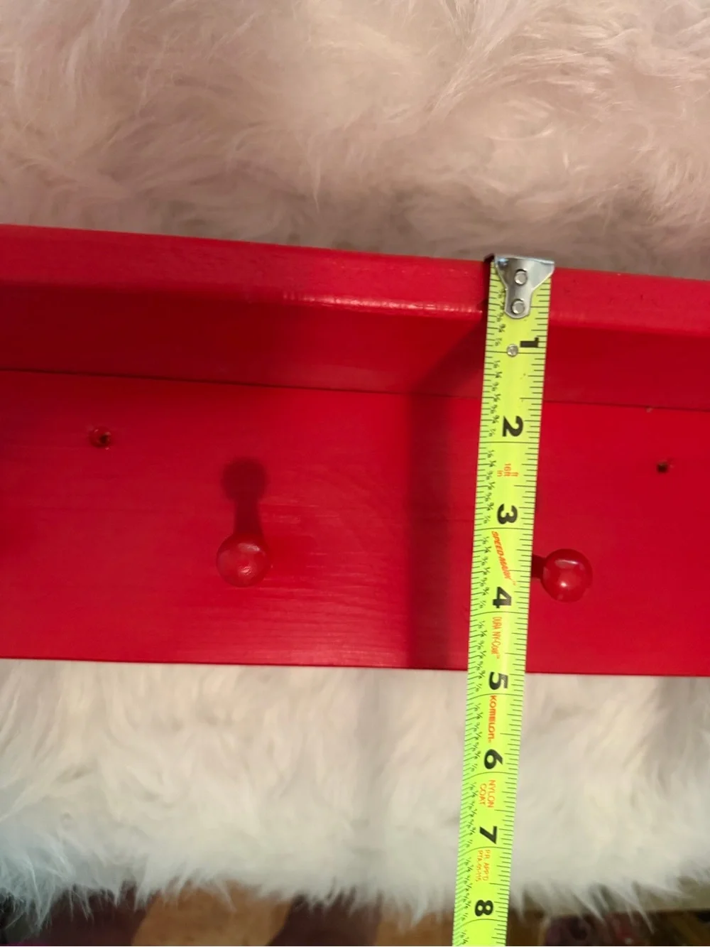 Red Wall Shelf with Four Hooks - Home Wall Decor